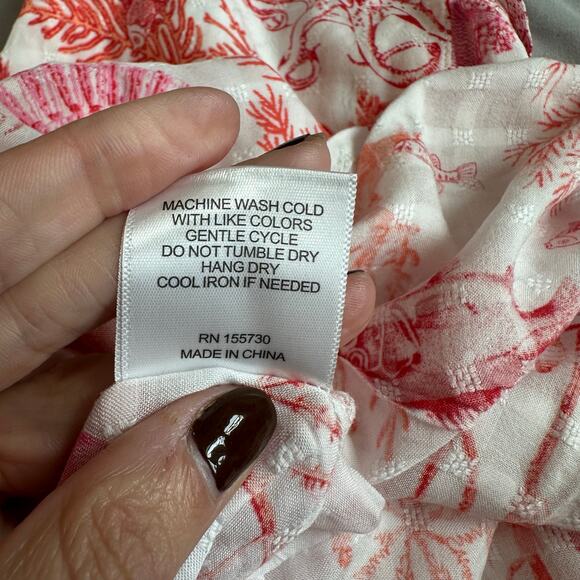 Jane & Delancey Cream/Red/Pink, Ocean Creatures, Short Sleeve Button Down- XL - Picture 4 of 8